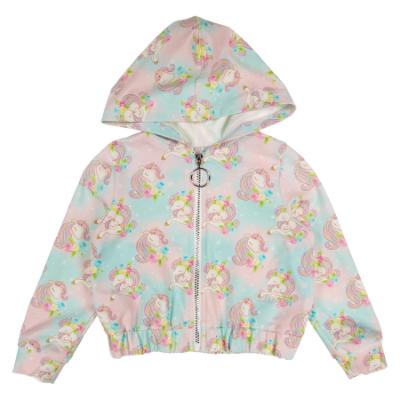 Picture of Daga Girls Unicorns AOP Print Hooded Bomber Jacket - Pink Blue