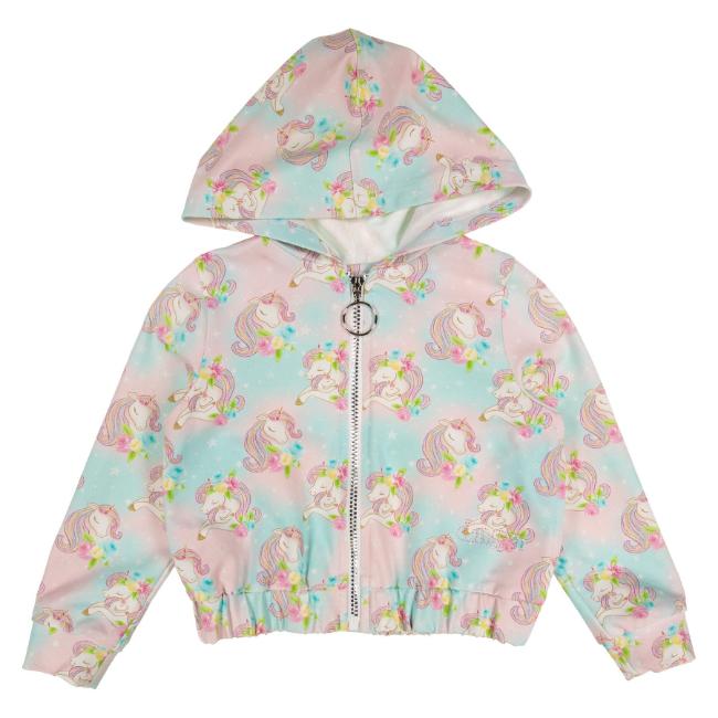 Picture of PRE ORDER Daga Girls Unicorns AOP Print Hooded Bomber Jacket - Pink Blue