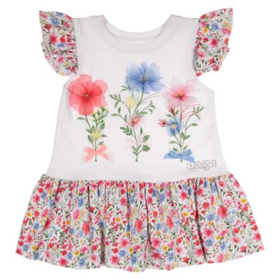 Picture of PRE ORDER Daga Girls Flowers Applique Drop Waist Dress - White Pink Blue