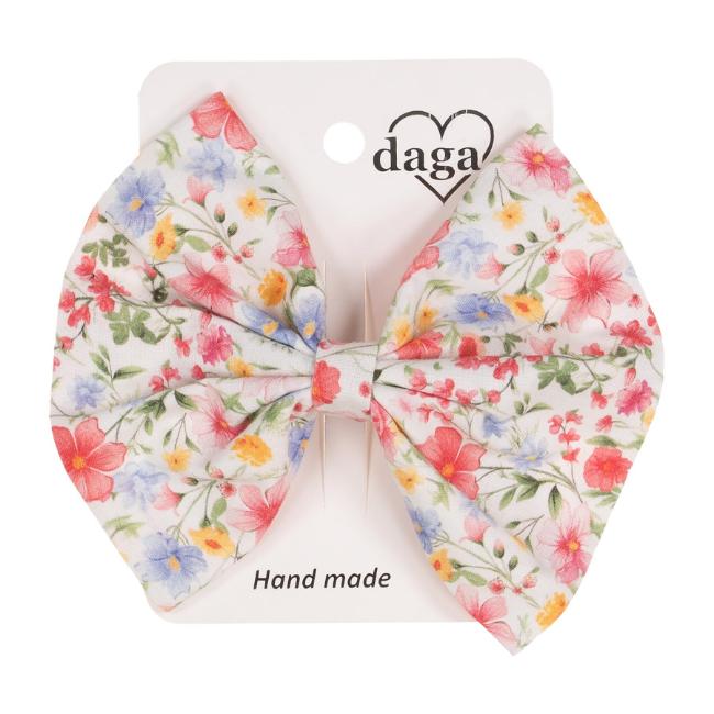 Picture of PRE ORDER Daga Girls Flowers Large Bow Hair Clip - White Pink Blue