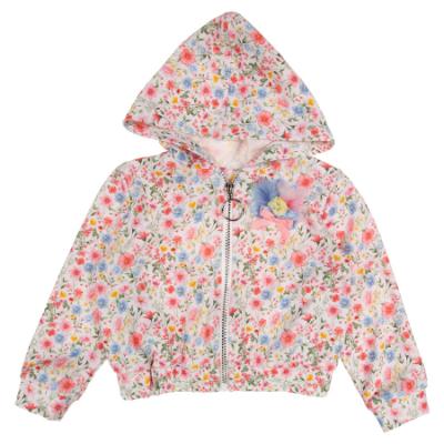 Picture of PRE ORDER Daga Girls Flowers AOP Print Hooded Bomber Jacket - White Pink Blue