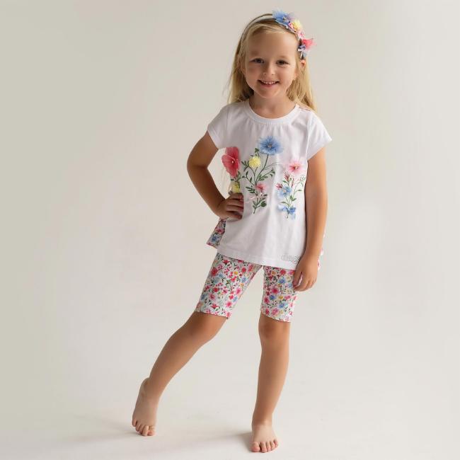 Picture of PRE ORDER Daga Girls Flowers Applique Tunic & Print Legging Set X 2 - White Pink Blue 