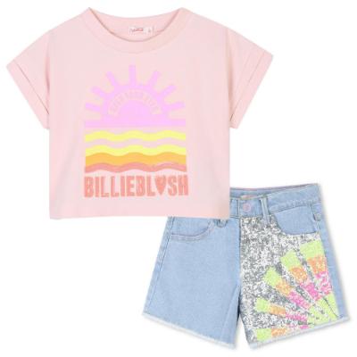 Picture of Billieblush Girls Sunshine T-shirt & Denim Shorts Set - Pink