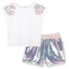 Picture of Billieblush Girls Embellished T-shirt & Sequin Logo Shorts Set - White Blue