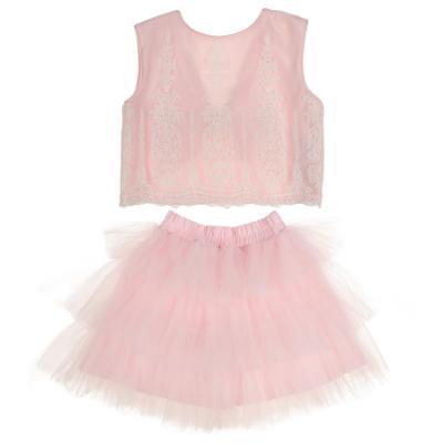 Picture of Daga Girls Spanish Laces Occasion Top & Tulle Skirt Set X 2  - Pink Ivory