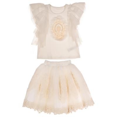 Picture of Daga Girls Spanish Laces Occasion Top & Lace Skirt Set X 2  - Ivory  