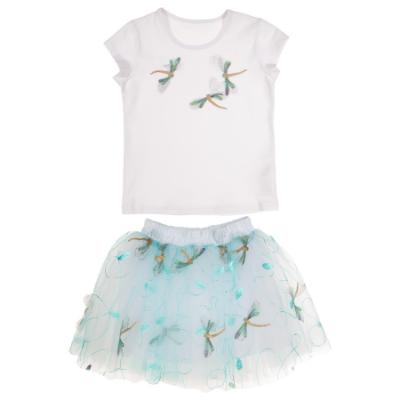 Picture of Daga Girls Dragonflies Top & Embroidered Tulle Skirt Set X 2  - White Blue