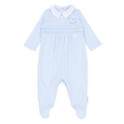 Picture of Blues Baby Boys Smocked Bodice Jersey Babygrow  - Blue White