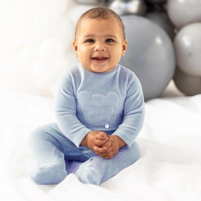 Picture of Blues Baby Boys Velour Teddy Bear Sleeper - Powder Blue