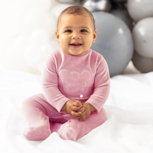 Picture of Blues Baby Girls Velour Teddy Bear Sleeper - Rose Pink