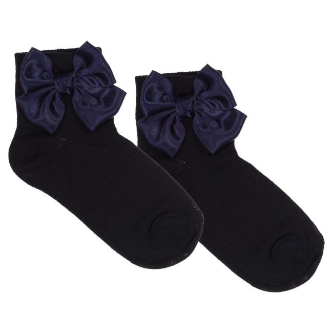 Picture of Meia Pata Extra Large Satin Double Bow Ankle Socks - Navy Blue 