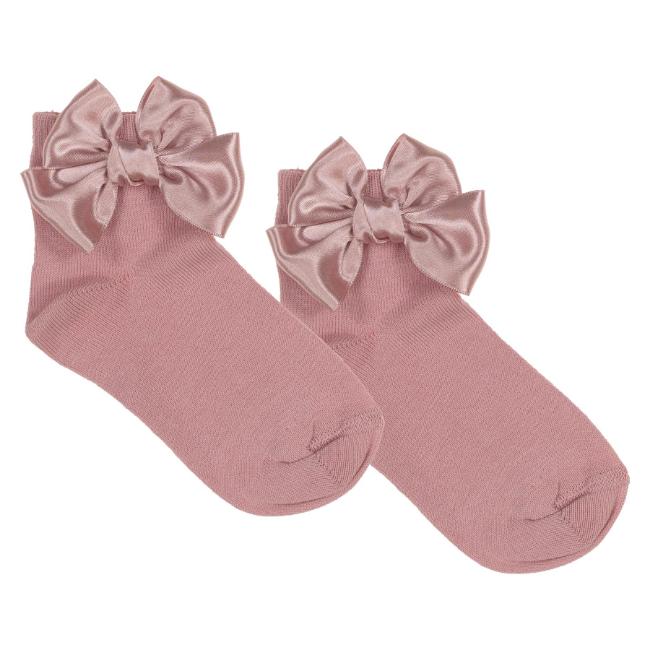 Picture of Meia Pata Extra Large Satin Double Bow Ankle Socks - Dark Pink