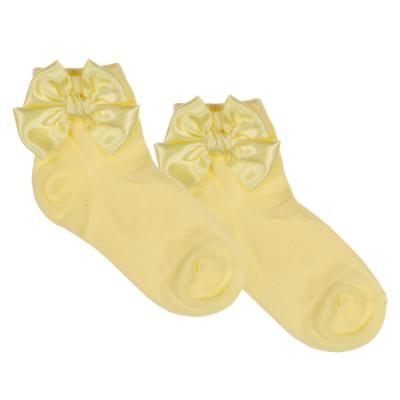 Picture of Meia Pata Extra Large Satin Double Bow Ankle Socks - Lemon Yellow