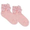 Picture of Meia Pata Extra Large Satin Double Bow Ankle Socks - Baby Pink