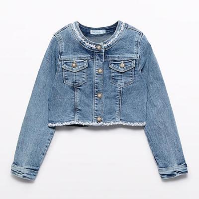 Picture of Abel & Lula Girls Denim Jacket With Tulle Bow - Bleached Blue Denim