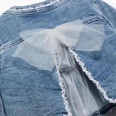 Picture of Abel & Lula Girls Denim Jacket With Tulle Bow - Bleached Blue Denim