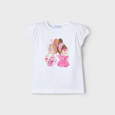 Picture of Mayoral Girls Summer Doll Cotton Jersey T-shirt -  White Magenta