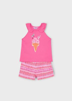 Picture of Mayoral Girls Summer Icecream Top & Shorts Set X 2 - Magenta Pink