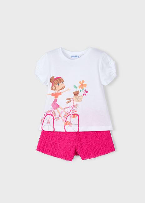 Picture of Mayoral Girls Summer Bike Top & Ruffle Shorts Set X 2 - Magenta Pink