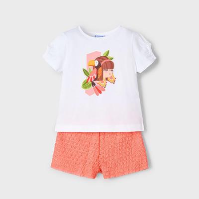 Picture of Mayoral Girls Summer Top & Ruffle Shorts Set X 2 - Mandarin