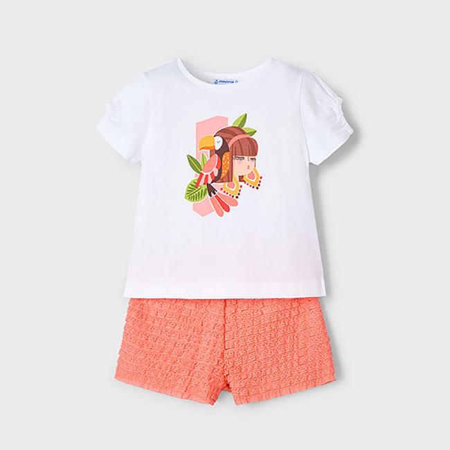 Picture of Mayoral Girls Summer Top & Ruffle Shorts Set X 2 - Mandarin