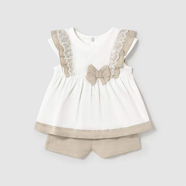 Picture of Mayoral Girls Summer Lace Ruffle Top & Shorts Set  X 2 - Ivory Beige