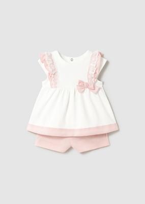 Picture of PRE ORDER Mayoral Girls Summer Lace Ruffle Top & Shorts Set  X 2 - Ivory Pink