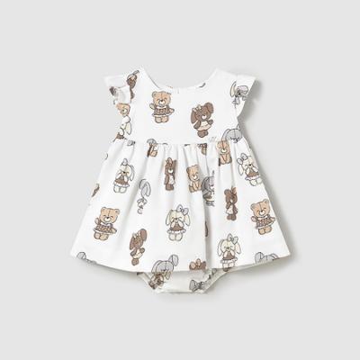 Picture of Mayoral Girls Summer Bear & Bunnies Dress & Panties Set  X 2 - Ivory Beige