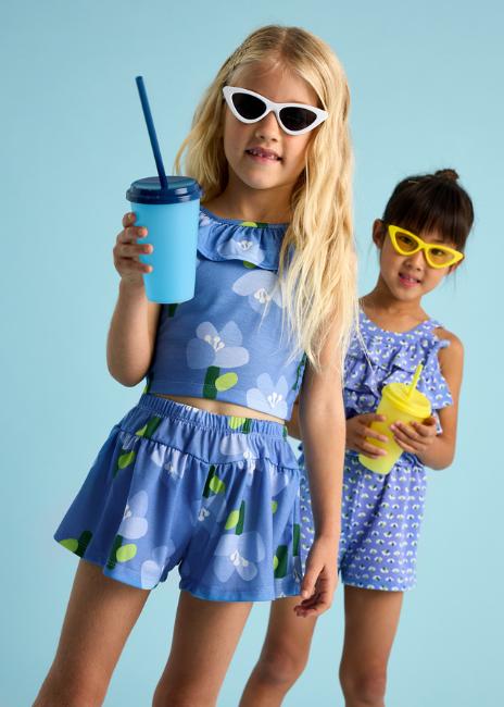 Picture of Mayoral Girls Summer Ruffle Top & Shorts Set X 2 - Anil Blue