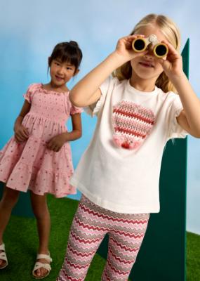 Picture of Mayoral Girls Summer Flared Zig Zag Leggings & Top Set X 2 - Salmon Pink