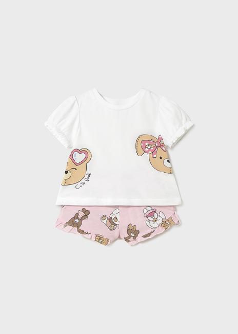 Picture of Mayoral Girls Summer Bear & Bunnies Top & Shorts Set  X 2 - Baby Rose Pink