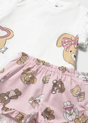 Picture of Mayoral Girls Summer Bear & Bunnies Top & Shorts Set  X 2 - Baby Rose Pink