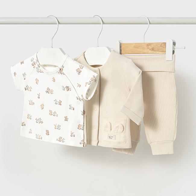 Picture of Mayoral Newborn Boys 3 Piece Jersey Teddy & Bunny Set - Cream 