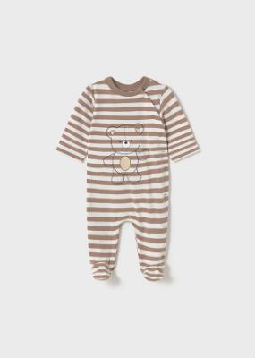 Picture of Mayoral Newborn Boys Teddy & Bunny 2 Piece Front Opening Babygrow Set - Beige