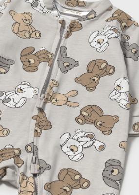 Picture of Mayoral Newborn Boys Teddy & Bunny Zip Babygrow - Beige Grey