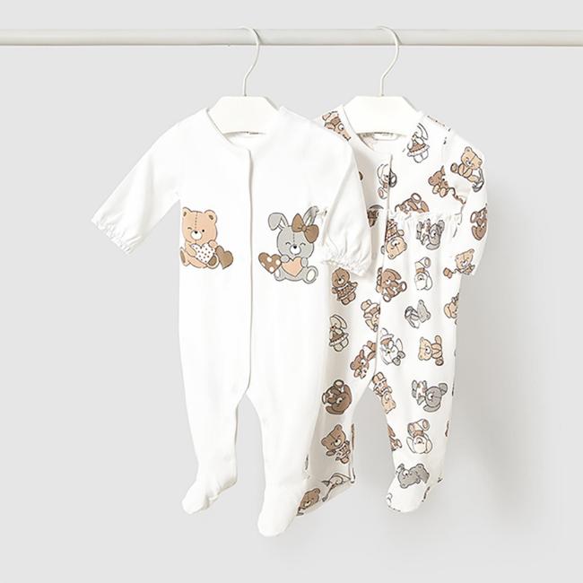 Picture of Mayoral Newborn Girls Teddy & Bunny 2 Piece Babygrow Set - Beige 