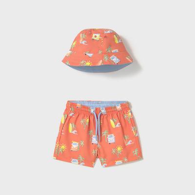 Picture of Mayoral Boys Summer Swim Shorts & Reversible Sunhat Set  X 2 - Coral Blue