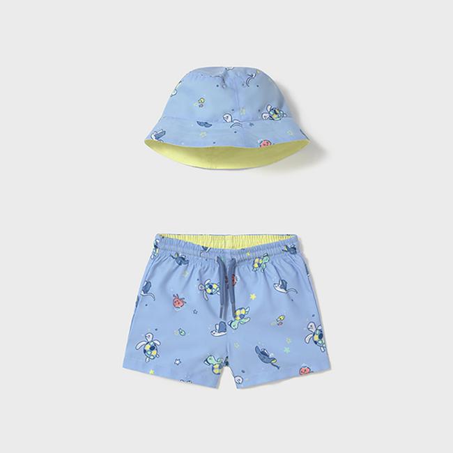 Picture of Mayoral Boys Summer Swim Shorts & Reversible Sunhat Set  X 2 - Blue Acid Yellow