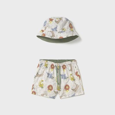 Picture of Mayoral Boys Summer Swim Shorts & Reversible Sunhat Set  X 2 - Cream Khaki