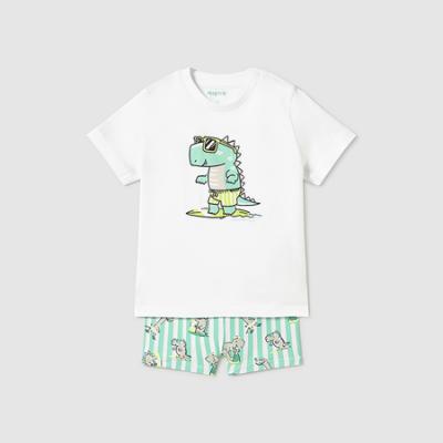 Picture of Mayoral Boys Summer T-shirt & Dinosaur Swim Shorts Set  X 2 - White Green