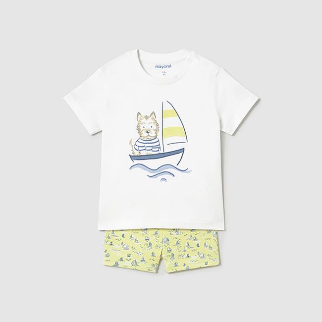 Picture of Mayoral Boys Summer T-shirt & Sailboat Swim Shorts Set  X 2 - White Blue Acid Yellow