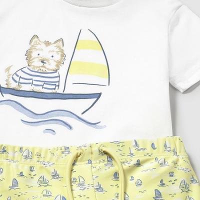 Picture of Mayoral Boys Summer T-shirt & Sailboat Swim Shorts Set  X 2 - White Blue Acid Yellow