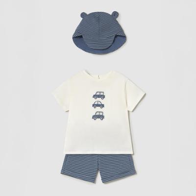 Picture of Mayoral Boys Summer T-shirt, Shorts & Sunhat Set  X 3 - White Blue