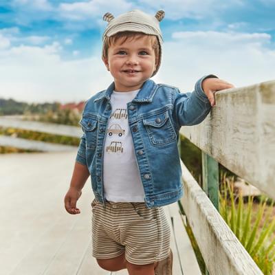 Picture of Mayoral Boys Summer T-shirt, Shorts & Sunhat Set  X 3 - Ivory Beige