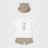 Picture of Mayoral Boys Summer T-shirt, Shorts & Sunhat Set  X 3 - Ivory Beige