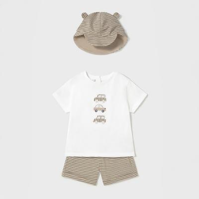 Picture of Mayoral Boys Summer T-shirt, Shorts & Sunhat Set  X 3 - Ivory Beige