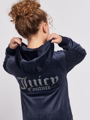 Picture of Juicy Couture Girls Diamante Zip Through Velour Hoodie - Night Sky Navy Blue 