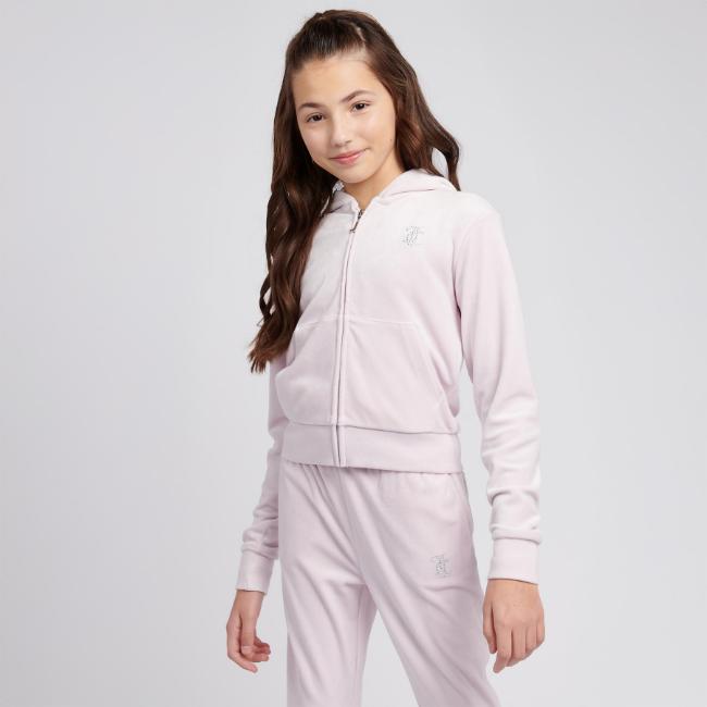 Picture of Juicy Couture Girls Diamante Zip Through Velour Hoodie - Lavender Fog