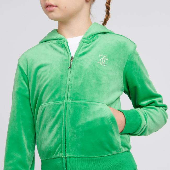 Picture of Juicy Couture Girls Diamante Zip Through Velour Hoodie - Green Bee