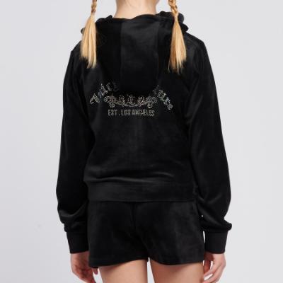 Picture of Juicy Couture Girls Arch Zip Through Diamante Velour Hoodie - Black